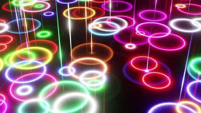 Abstract disco colorful water drops VJ Loop 3d render. Multicolored laser background for a nightclub, bar, music festival. Disco lights DJ set broadcast