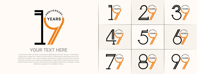 set of anniversary logotype black and orange color for special celebration event