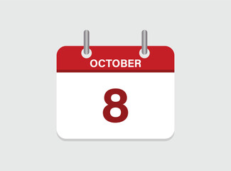 8th October calendar icon. October 8 calendar Date month icon vector illustrator.