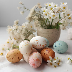 Obraz na płótnie Canvas easter eggs & spring flowers