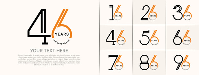 set of anniversary logotype black and orange color for special celebration event