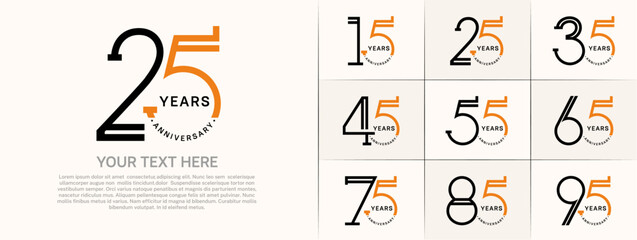 Naklejka premium set of anniversary logotype black and orange color for special celebration event