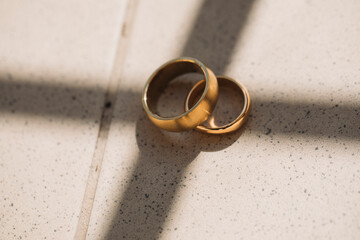 wedding rings on the table