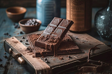 Artisanal chocolate in a rustic wooden box