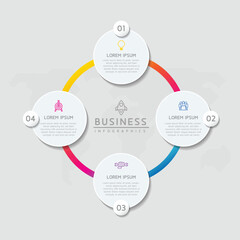 Vector infographic business presentation template with circular interconnection with 4 options.