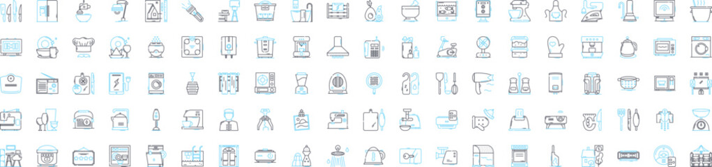 Home kitchen vector line icons set. Kitchen, Home, Cooking, Appliances, Countertop, Utensils, Oven illustration outline concept symbols and signs