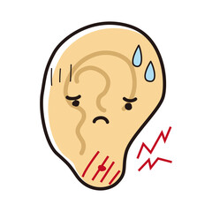 困った表情の耳のキャラクター（ピアス穴の痛み）