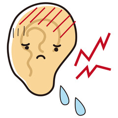 困った表情の耳のキャラクター（中耳炎）