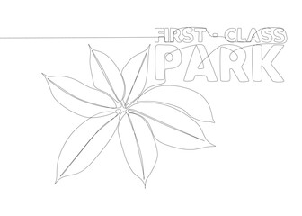 One continuous line of First-Class Park word with plants leaf. Thin Line Illustration vector concept. Contour Drawing Creative ideas.