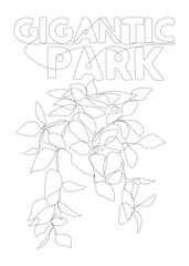 One continuous line of Gigantic Park word with plants leaf. Thin Line Illustration vector concept. Contour Drawing Creative ideas.