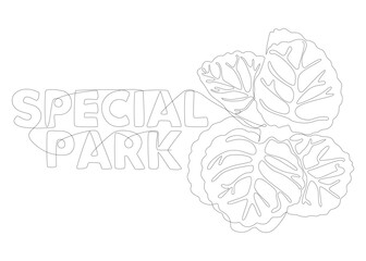 One continuous line of Special Park word with plants leaf. Thin Line Illustration vector concept. Contour Drawing Creative ideas.