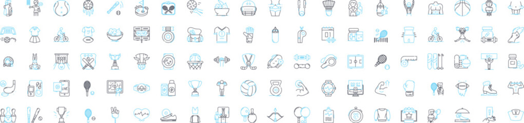 Sports and games vector line icons set. Sports, Games, Tennis, Golf, Soccer, Basketball, Football illustration outline concept symbols and signs