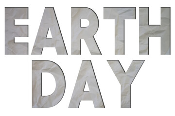 Earth Day text with Torn, Crumpled White Paper on colored background.