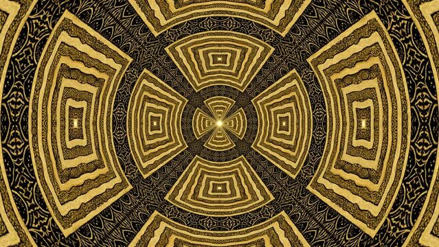 Hypnotic gold color concentric square pattern tiles background loop