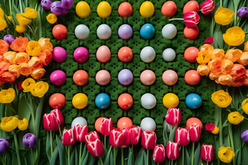 colorful easter eggs & tulips