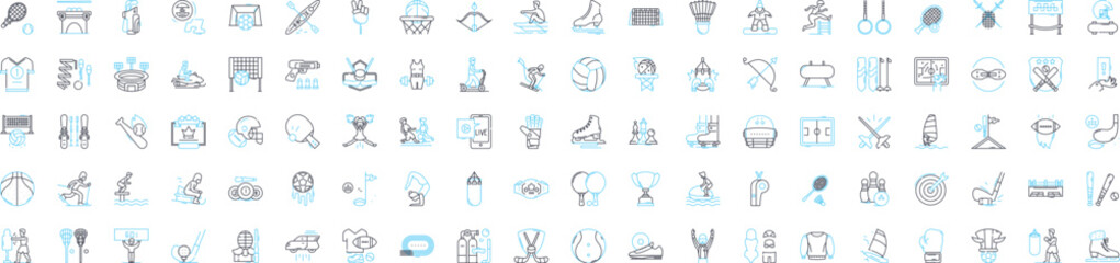 Olympic sports vector line icons set. Track, Field, Swimming, Soccer, Gymnastics, Fencing, Shooting illustration outline concept symbols and signs