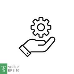 Obraz premium Mechanic gear service hand line icon. Wheel, cogwheel, technical, technology. Outline symbol. Setting and support concept. Vector illustration design on white background. EPS 10.