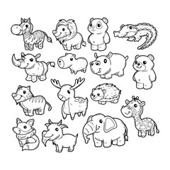 Obraz premium Set of animals hand-drawn vector outline sketch collection