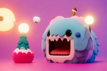 many monsters, doodle art style, colorful, funny, realistic, Generative AI