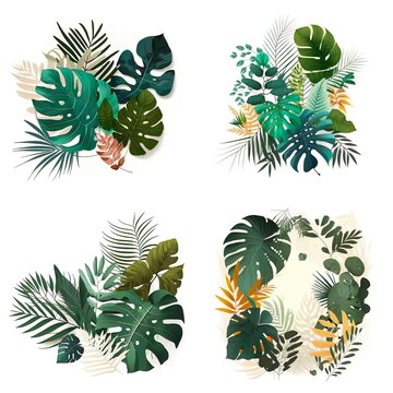 Flat Summer Tropical Leaves, Isolated Botanical Design For Summer Created With Generative Ai Technology