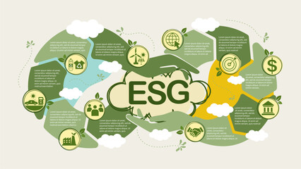 ESG concept icon for business and organization, Environment, Social, Governance and sustainability development concept with venn diagram, green template vector illustration