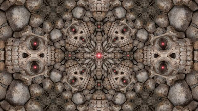 Glowing Red Eye Stone Skull Tile Background Loop
