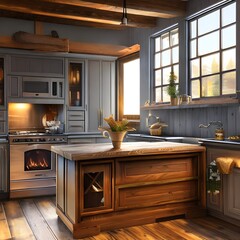 interior of a farmhouse kitchen with a woodburning stove1, Generative AI