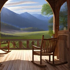 front porch of a farmhouse with rocking chairs1, Generative AI