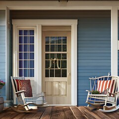 Obraz na płótnie Canvas front porch of a farmhouse with rocking chairs3, Generative AI