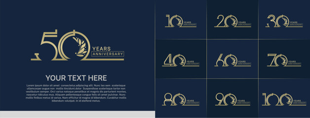 set of anniversary logotype gold color with ornament for special celebration event - obrazy, fototapety, plakaty