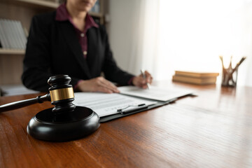 Female lawyer, legal consultant, asian businesswoman checking documents before signing venture capital business finance legal services concept in office.