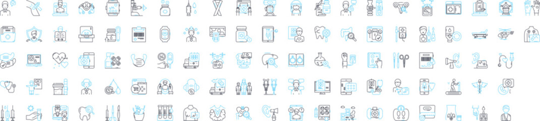 HealthTech vector line icons set. HealthTech, MedicalTech, CareTech, Telehealth, Wearables, Diagnostics, Telemedicine illustration outline concept symbols and signs