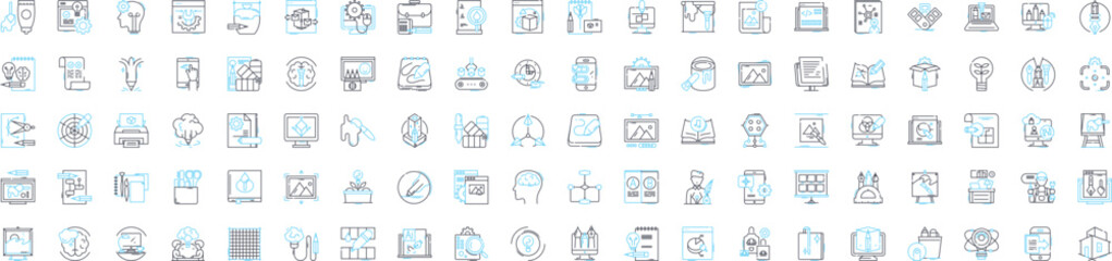 Digital illustrator vector line icons set. Digital, Illustrator, Designer, Artist, Vectors, Graphics, Software illustration outline concept symbols and signs