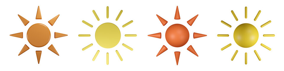 A Set of Sun and ray with Rounded edge in Beach Concept Summer Theme, PNG transparent background,Sunny Set 3D element, 3D illustration