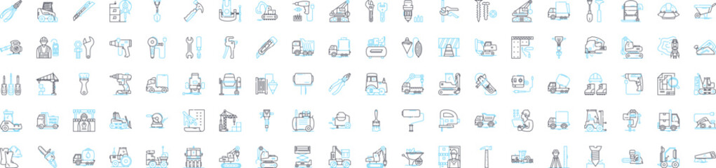 Construction vector line icons set. Build, Structure, Construct, Architect, Edifice, Engineering, House illustration outline concept symbols and signs