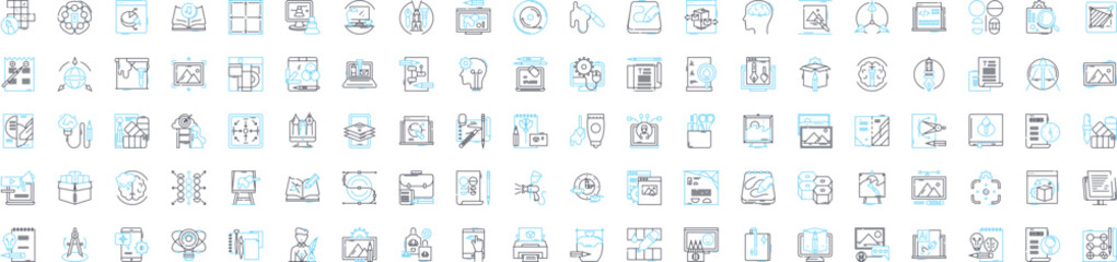 Graphic design studio vector line icons set. Graphic, Design, Studio, Graphic Design, Creative, Artwork, Layout illustration outline concept symbols and signs