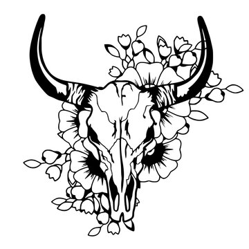 Floral bull skull svg , Western svg , Skull Cow Svg , Floral Skull svg , Boho Svg , Silhouette