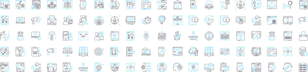 Web services vector line icons set. Web, services, API, REST, SOAP, applications, XML illustration outline concept symbols and signs