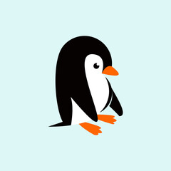 A penguin on a light blue background