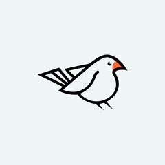 A bird with a red beak and a black outline on a white background.