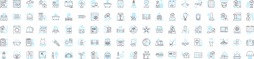 City hotels vector line icons set. city hotels, urban hotels, city centre hotels, inner-city hotels, downtown hotels, hotel accommodation, hotel rooms illustration outline concept symbols and signs