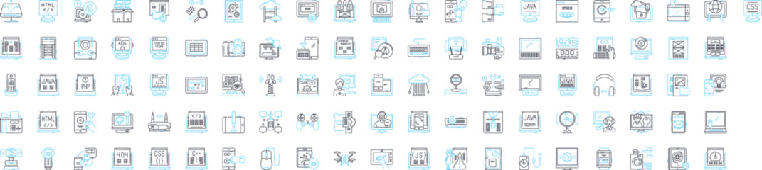 Digital technologies vector line icons set. Digital, Technologies, Computation, Networks, Software, Automation, Communication illustration outline concept symbols and signs