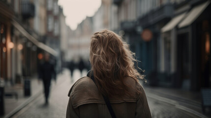 Fototapeta na wymiar Woman in City Walking, generative ai
