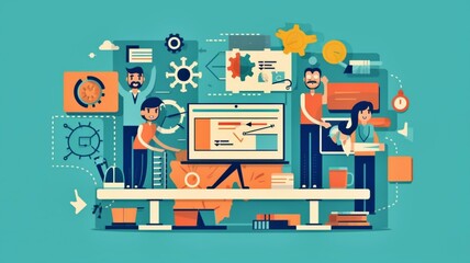 flat vector illustration of working together