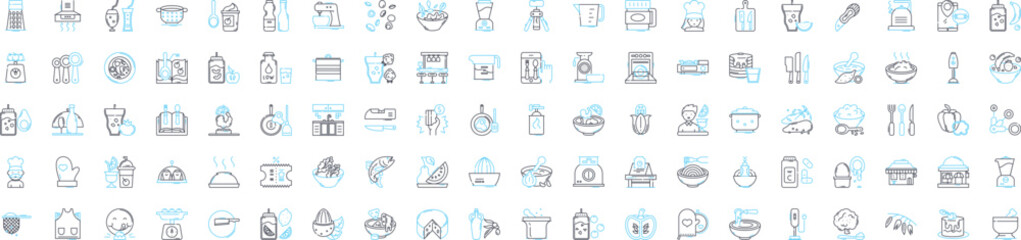 Food cooking vector line icons set. Baking, Roasting, Grilling, Boiling, Frying, Sauteing, Poaching illustration outline concept symbols and signs