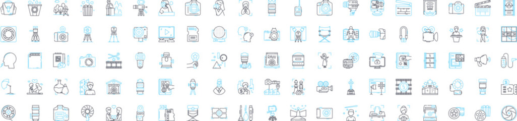 Video ads and marketing vector line icons set. Video, Ads, Marketing, Advertising, Promotions, Campaigns, YouTube illustration outline concept symbols and signs