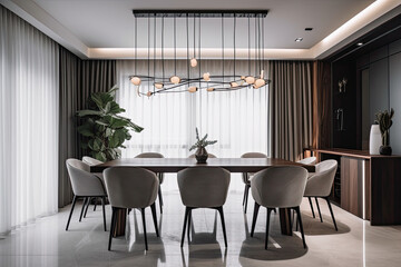Fototapeta premium Interior design of modern dining room, AI Generative