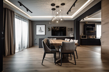 Interior design of modern dining room, AI Generative