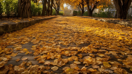 Naklejka premium A bunch of leaves that are laying on the ground, Generative Ai