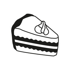 Vector illustration of a piece of cake. An image of a sweet confection in the style of a doodle. Sweet pie with filling for the holiday